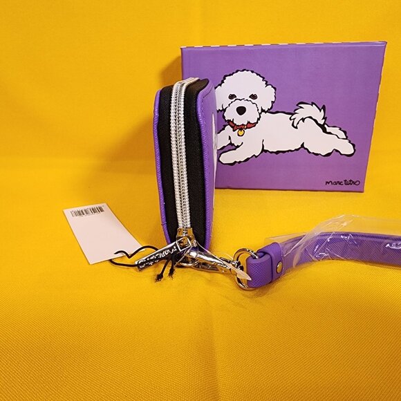 Marc Tetro Bichon Frise Purple Dog Wallet Cardholder Wristlet NEW - Picture 3 of 9